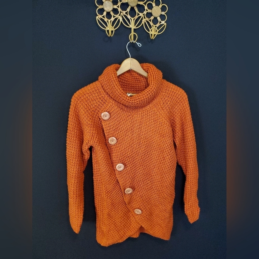 Cozy Orange Knit Sweater with Button Detail - Picture 7 of 7